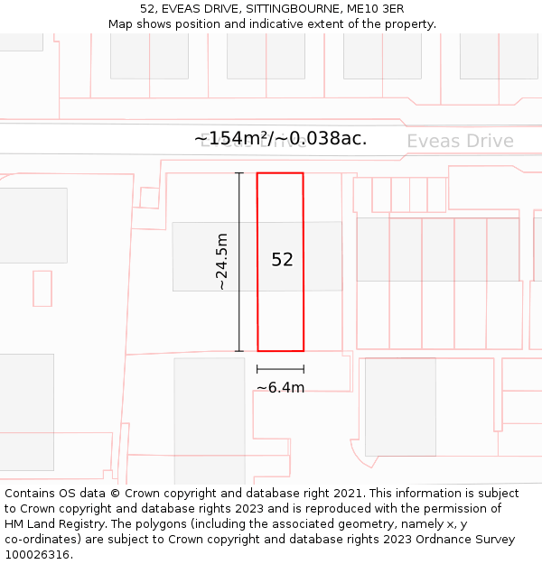 52, EVEAS DRIVE, SITTINGBOURNE, ME10 3ER: Plot and title map