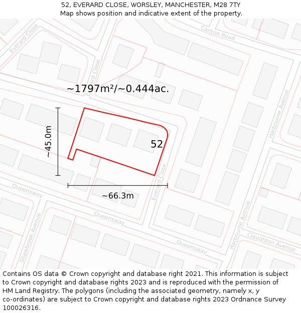 52, EVERARD CLOSE, WORSLEY, MANCHESTER, M28 7TY: Plot and title map