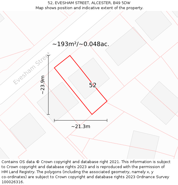 52, EVESHAM STREET, ALCESTER, B49 5DW: Plot and title map