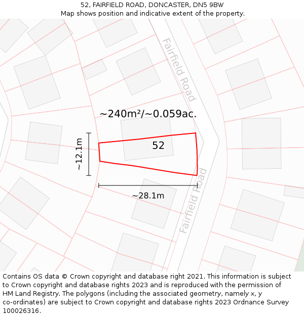 52, FAIRFIELD ROAD, DONCASTER, DN5 9BW: Plot and title map