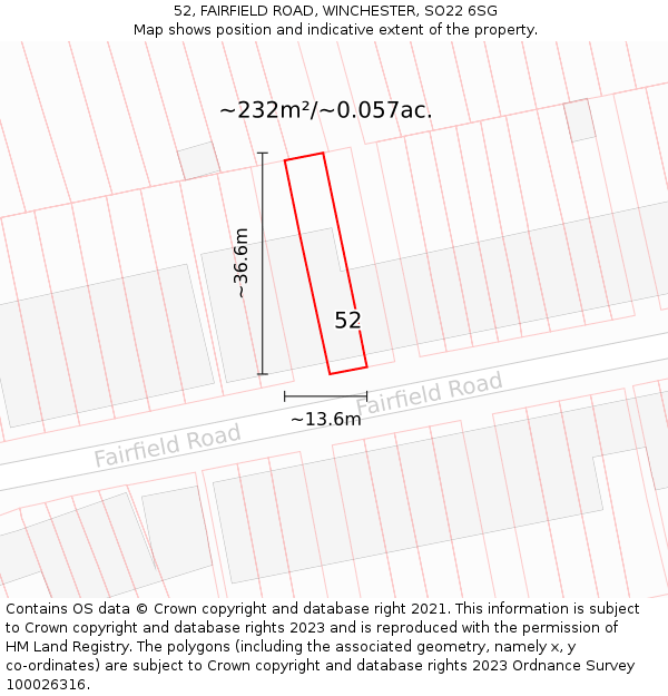 52, FAIRFIELD ROAD, WINCHESTER, SO22 6SG: Plot and title map