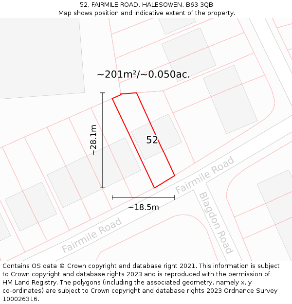 52, FAIRMILE ROAD, HALESOWEN, B63 3QB: Plot and title map