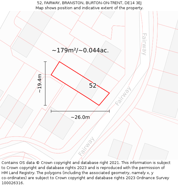 52, FAIRWAY, BRANSTON, BURTON-ON-TRENT, DE14 3EJ: Plot and title map
