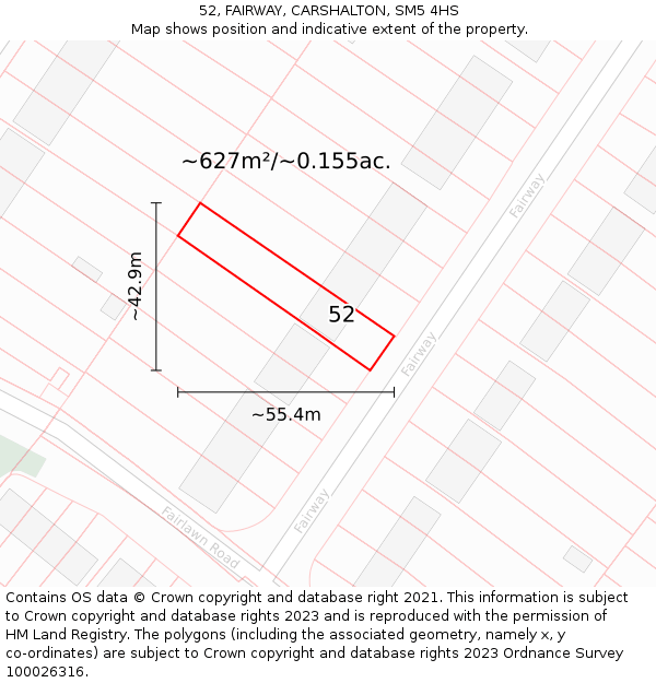 52, FAIRWAY, CARSHALTON, SM5 4HS: Plot and title map