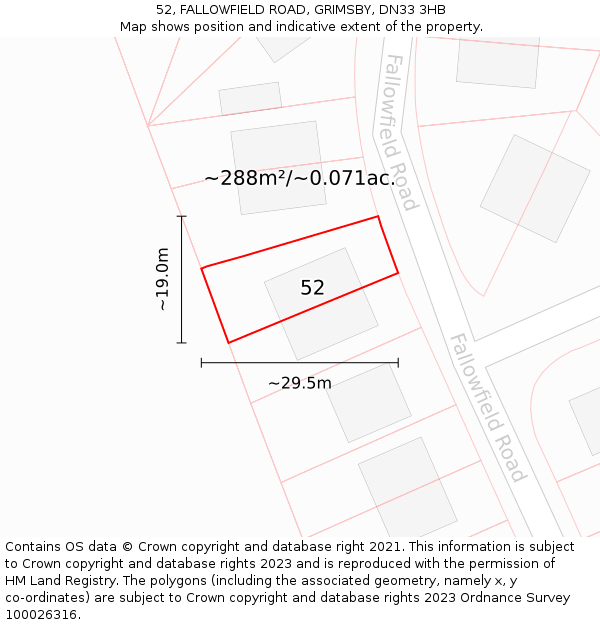 52, FALLOWFIELD ROAD, GRIMSBY, DN33 3HB: Plot and title map