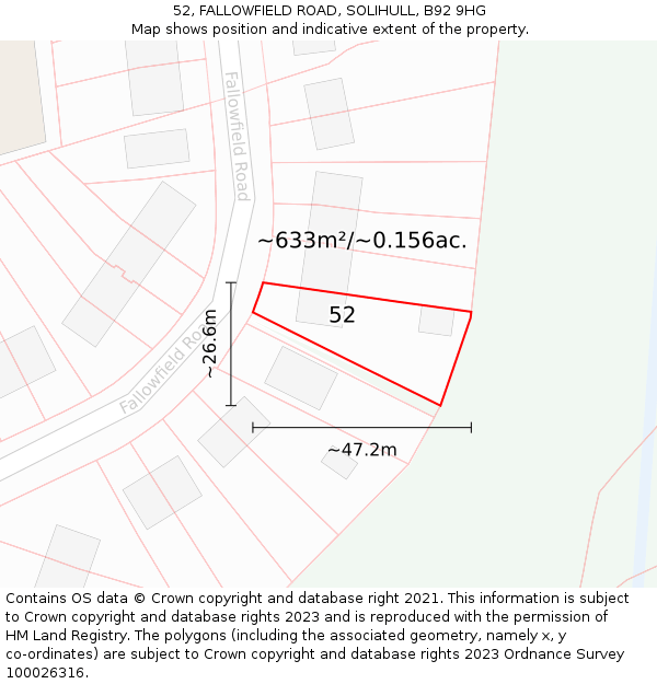 52, FALLOWFIELD ROAD, SOLIHULL, B92 9HG: Plot and title map