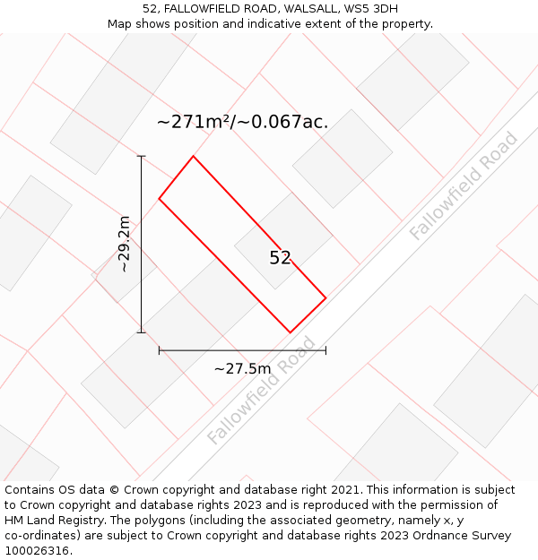 52, FALLOWFIELD ROAD, WALSALL, WS5 3DH: Plot and title map