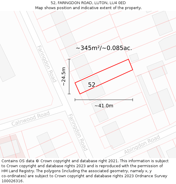 52, FARINGDON ROAD, LUTON, LU4 0ED: Plot and title map