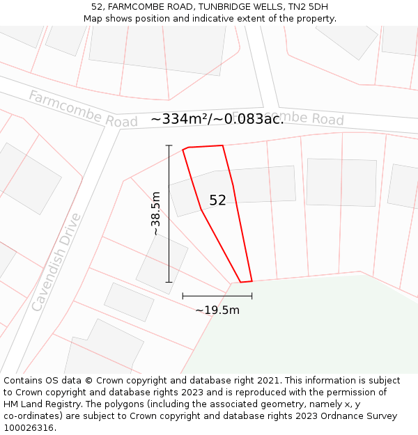 52, FARMCOMBE ROAD, TUNBRIDGE WELLS, TN2 5DH: Plot and title map