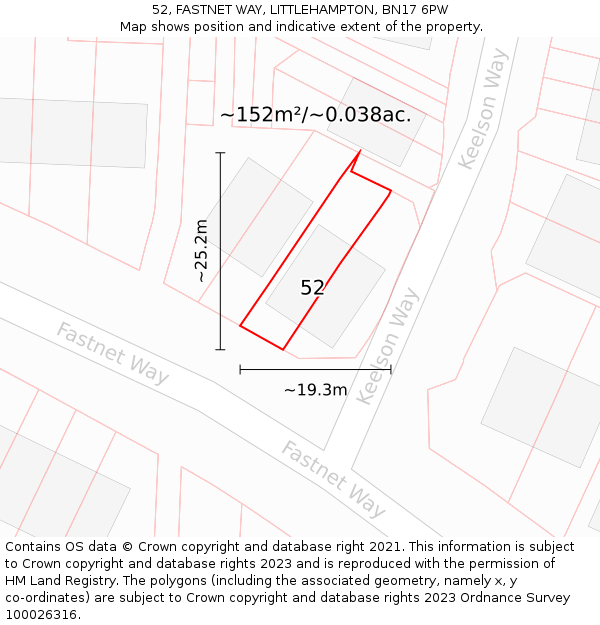 52, FASTNET WAY, LITTLEHAMPTON, BN17 6PW: Plot and title map