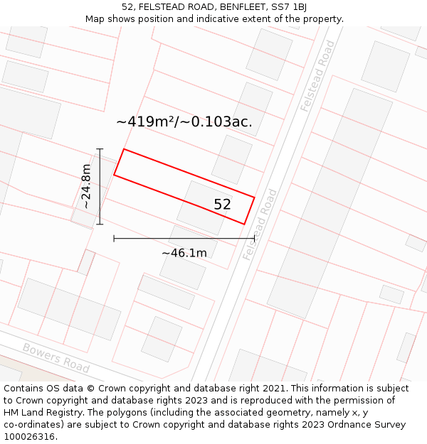 52, FELSTEAD ROAD, BENFLEET, SS7 1BJ: Plot and title map
