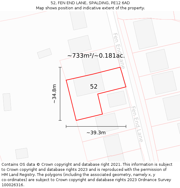 52, FEN END LANE, SPALDING, PE12 6AD: Plot and title map