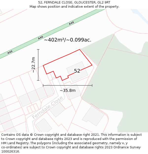 52, FERNDALE CLOSE, GLOUCESTER, GL2 9RT: Plot and title map