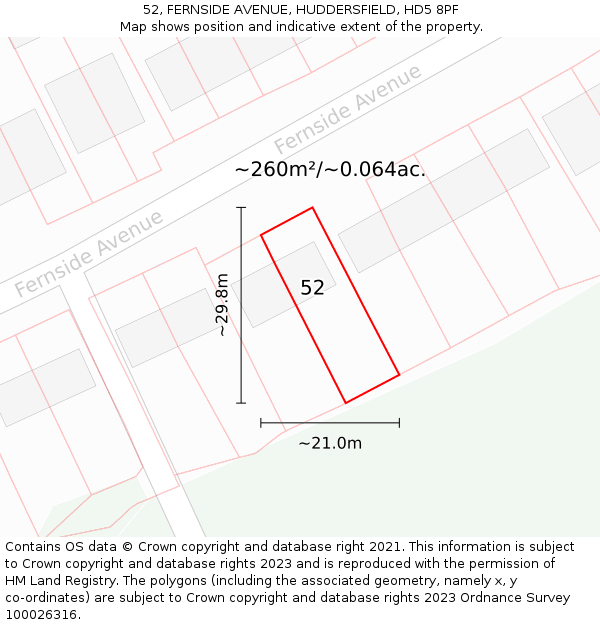 52, FERNSIDE AVENUE, HUDDERSFIELD, HD5 8PF: Plot and title map