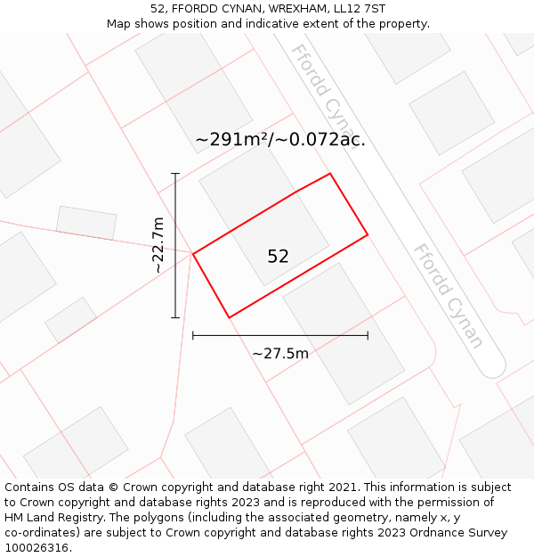 52, FFORDD CYNAN, WREXHAM, LL12 7ST: Plot and title map