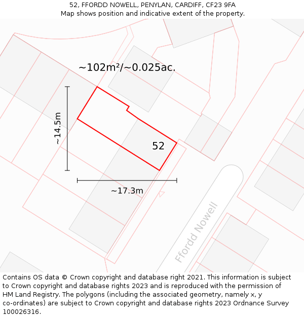 52, FFORDD NOWELL, PENYLAN, CARDIFF, CF23 9FA: Plot and title map