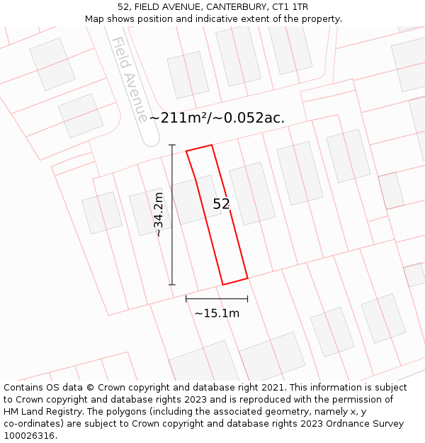 52, FIELD AVENUE, CANTERBURY, CT1 1TR: Plot and title map