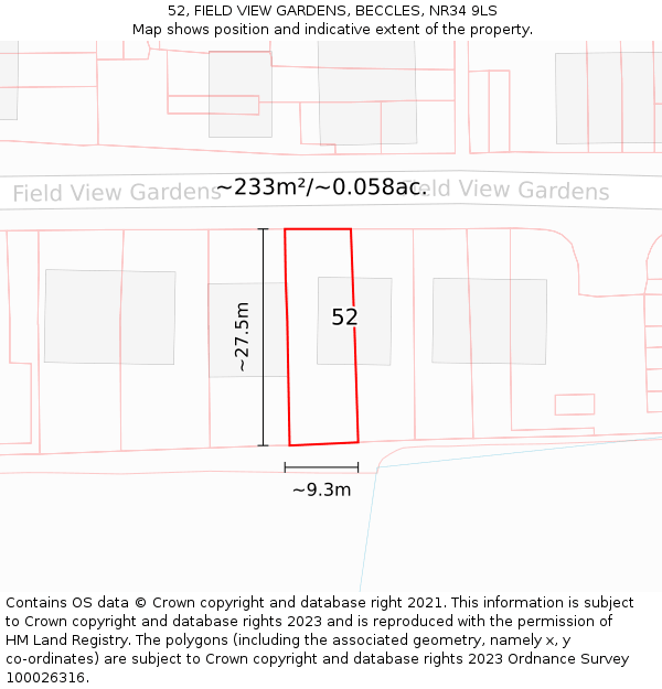 52, FIELD VIEW GARDENS, BECCLES, NR34 9LS: Plot and title map