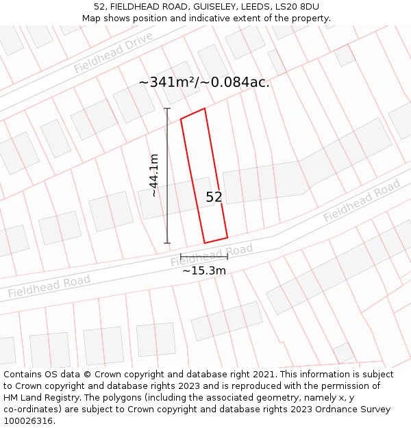 52, FIELDHEAD ROAD, GUISELEY, LEEDS, LS20 8DU: Plot and title map