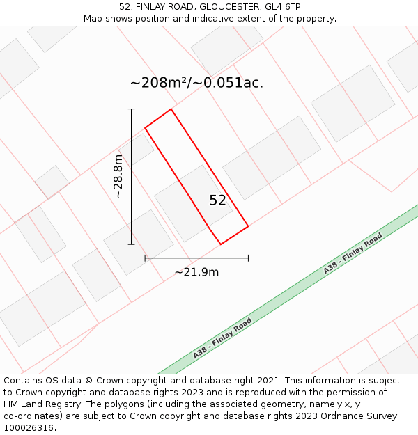 52, FINLAY ROAD, GLOUCESTER, GL4 6TP: Plot and title map