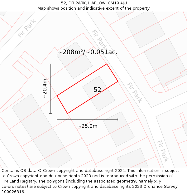 52, FIR PARK, HARLOW, CM19 4JU: Plot and title map