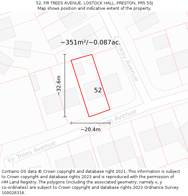 52, FIR TREES AVENUE, LOSTOCK HALL, PRESTON, PR5 5SJ: Plot and title map