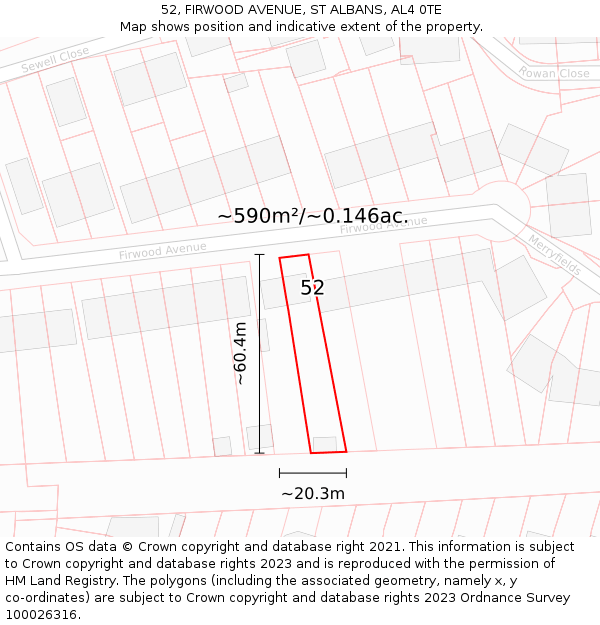 52, FIRWOOD AVENUE, ST ALBANS, AL4 0TE: Plot and title map