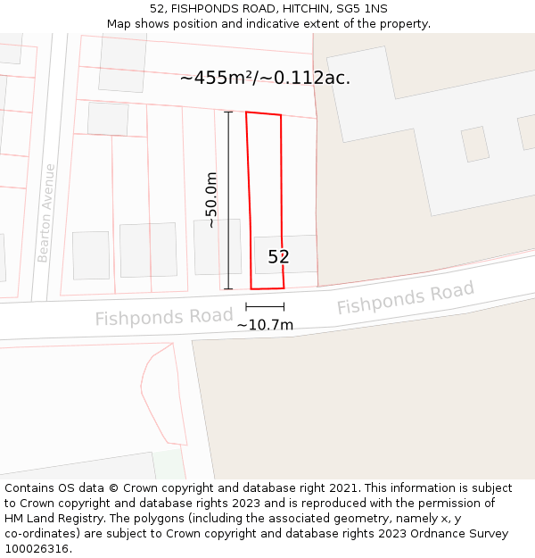 52, FISHPONDS ROAD, HITCHIN, SG5 1NS: Plot and title map