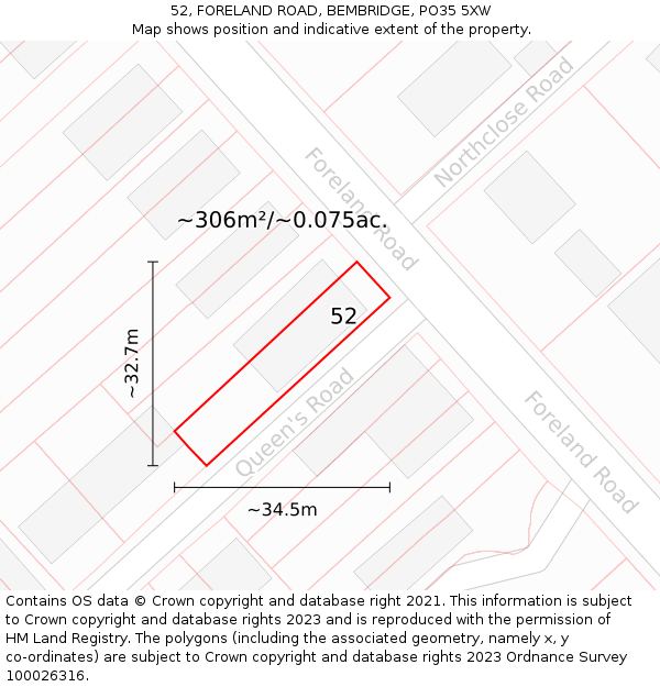 52, FORELAND ROAD, BEMBRIDGE, PO35 5XW: Plot and title map