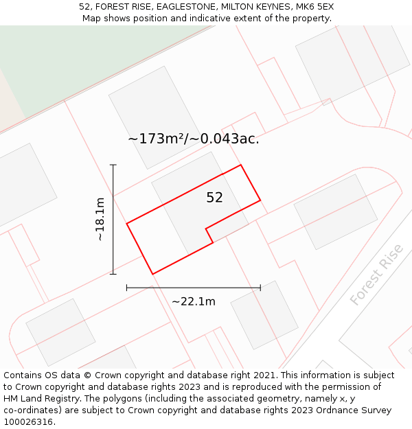 52, FOREST RISE, EAGLESTONE, MILTON KEYNES, MK6 5EX: Plot and title map