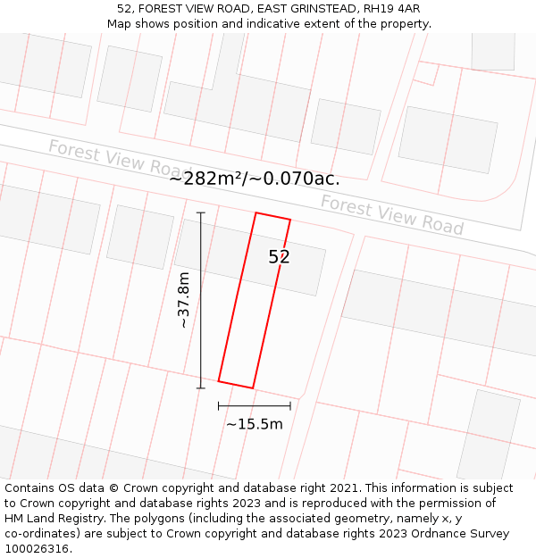 52, FOREST VIEW ROAD, EAST GRINSTEAD, RH19 4AR: Plot and title map