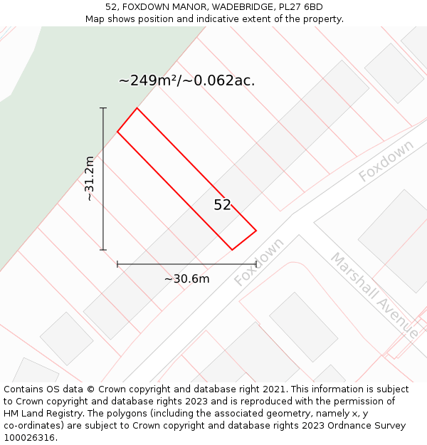 52, FOXDOWN MANOR, WADEBRIDGE, PL27 6BD: Plot and title map