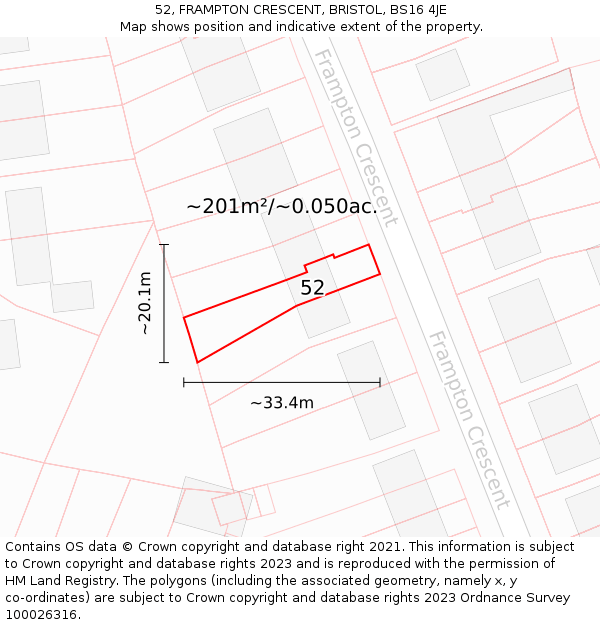 52, FRAMPTON CRESCENT, BRISTOL, BS16 4JE: Plot and title map