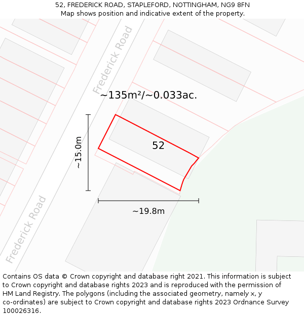 52, FREDERICK ROAD, STAPLEFORD, NOTTINGHAM, NG9 8FN: Plot and title map
