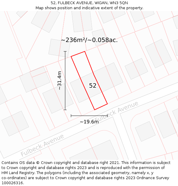 52, FULBECK AVENUE, WIGAN, WN3 5QN: Plot and title map