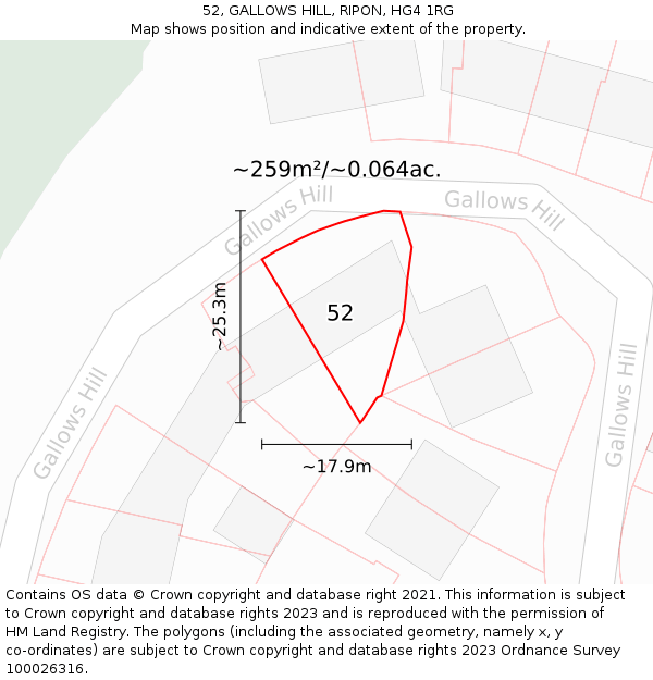52, GALLOWS HILL, RIPON, HG4 1RG: Plot and title map