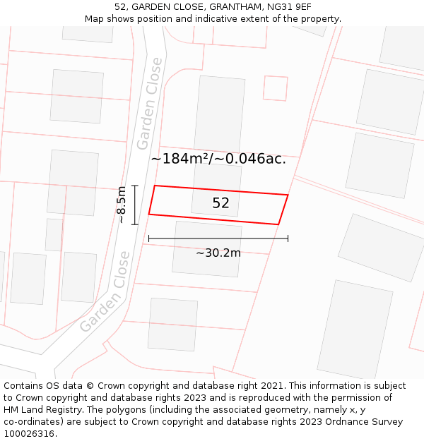 52, GARDEN CLOSE, GRANTHAM, NG31 9EF: Plot and title map
