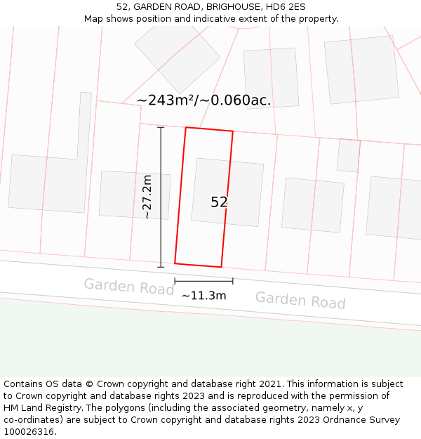 52, GARDEN ROAD, BRIGHOUSE, HD6 2ES: Plot and title map