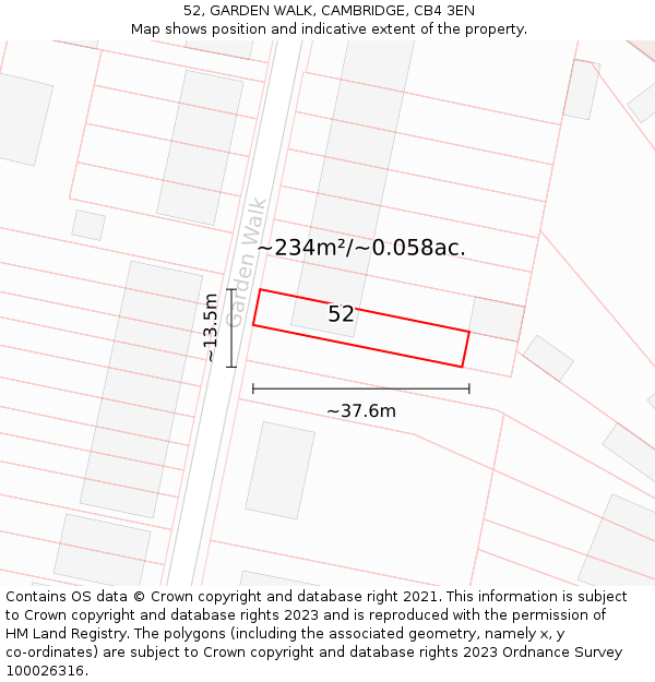 52, GARDEN WALK, CAMBRIDGE, CB4 3EN: Plot and title map