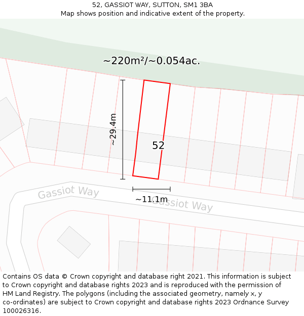 52, GASSIOT WAY, SUTTON, SM1 3BA: Plot and title map