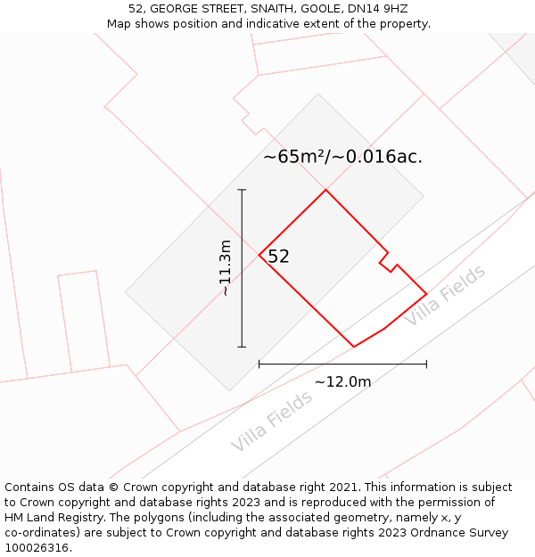 52, GEORGE STREET, SNAITH, GOOLE, DN14 9HZ: Plot and title map
