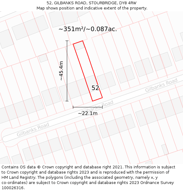 52, GILBANKS ROAD, STOURBRIDGE, DY8 4RW: Plot and title map