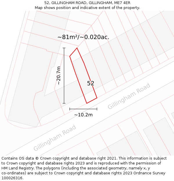 52, GILLINGHAM ROAD, GILLINGHAM, ME7 4ER: Plot and title map