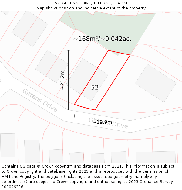 52, GITTENS DRIVE, TELFORD, TF4 3SF: Plot and title map