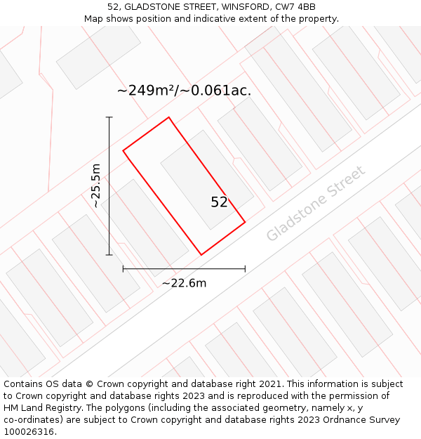 52, GLADSTONE STREET, WINSFORD, CW7 4BB: Plot and title map