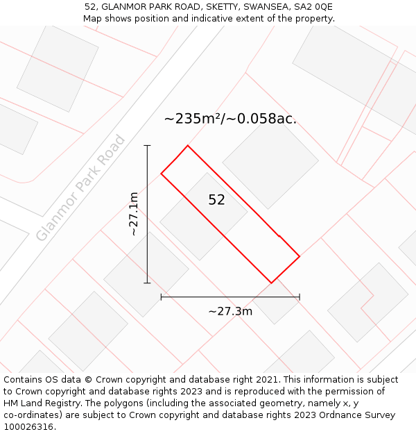 52, GLANMOR PARK ROAD, SKETTY, SWANSEA, SA2 0QE: Plot and title map