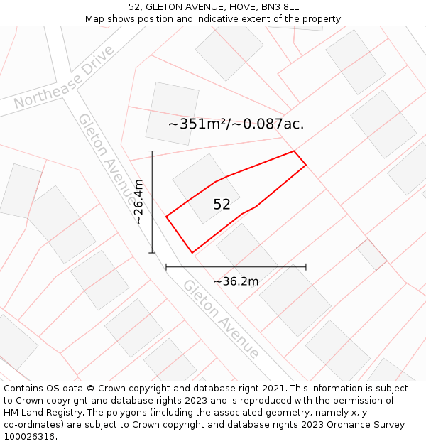 52, GLETON AVENUE, HOVE, BN3 8LL: Plot and title map