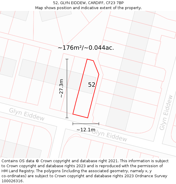 52, GLYN EIDDEW, CARDIFF, CF23 7BP: Plot and title map
