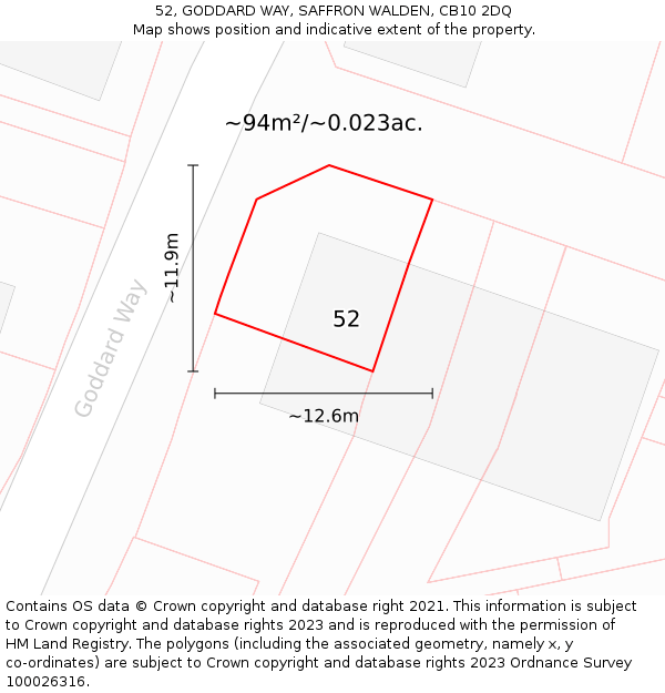 52, GODDARD WAY, SAFFRON WALDEN, CB10 2DQ: Plot and title map