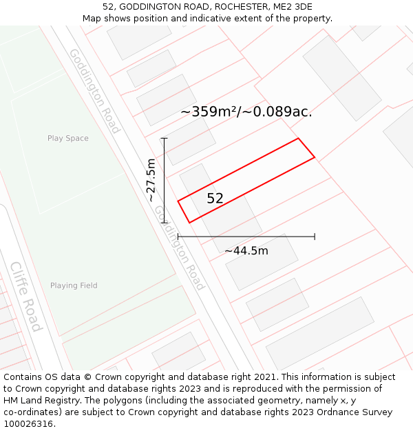 52, GODDINGTON ROAD, ROCHESTER, ME2 3DE: Plot and title map